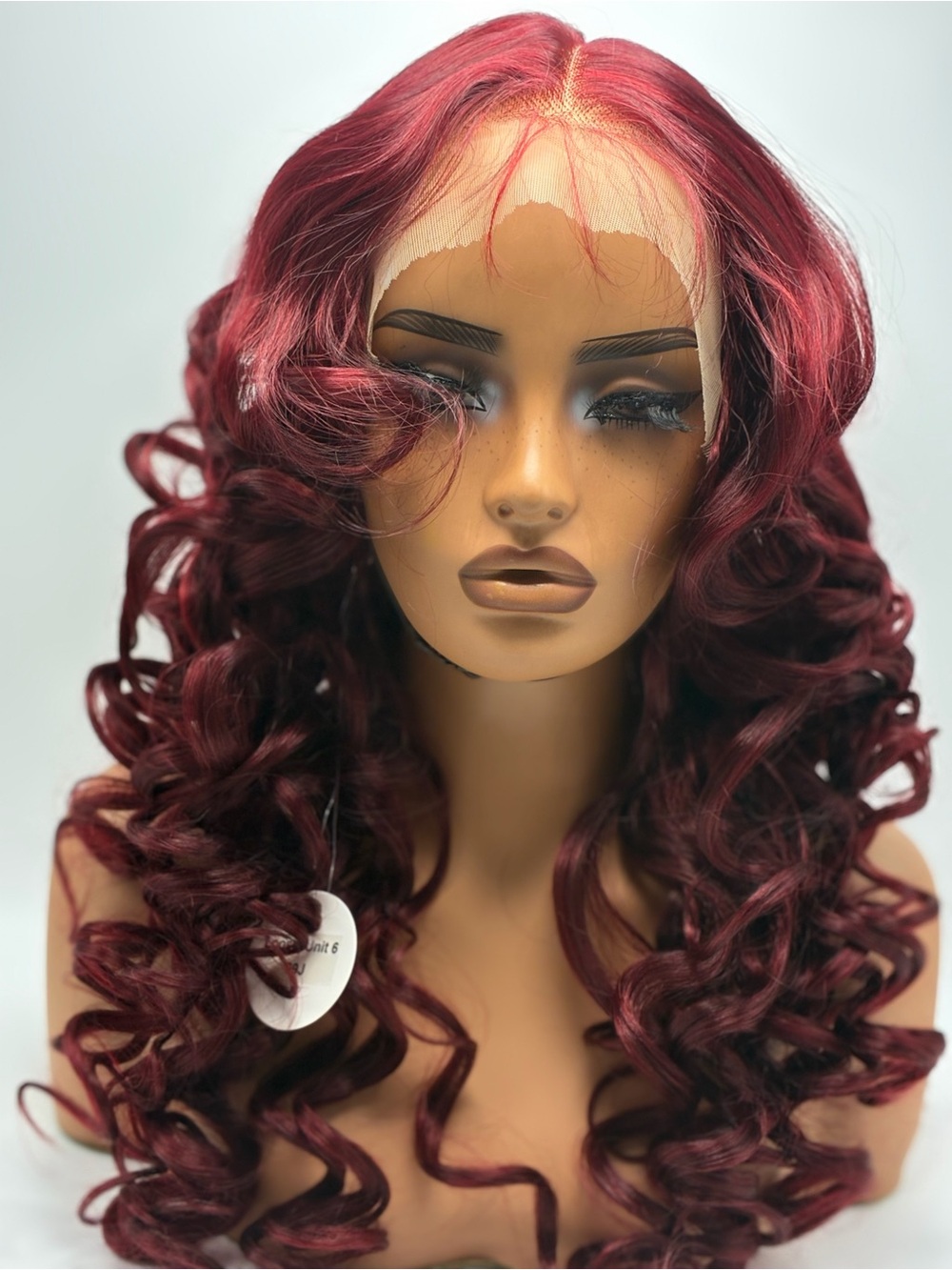 Burgundy Deep Wave Lace Front Wig - Women Hair. Synthetic 26”